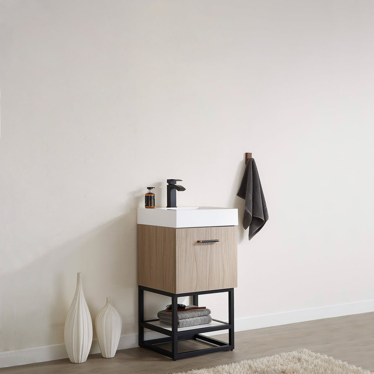 Toledo 18" Single Sink Bath Vanity in Light Walnut with White Composite Integral Square Sink Top