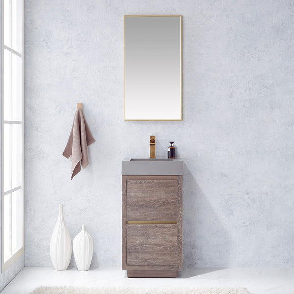 Huesca 18" Single Sink Bath Vanity in North Carolina Oak with Grey Composite Integral Square Sink Top