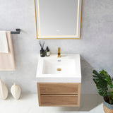 Palencia 24" Single Sink Wall-Mount Bath Vanity in North American Oak with White Composite Integral Square Sink Top