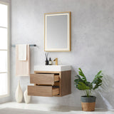 Palencia 24" Single Sink Wall-Mount Bath Vanity in North American Oak with White Composite Integral Square Sink Top