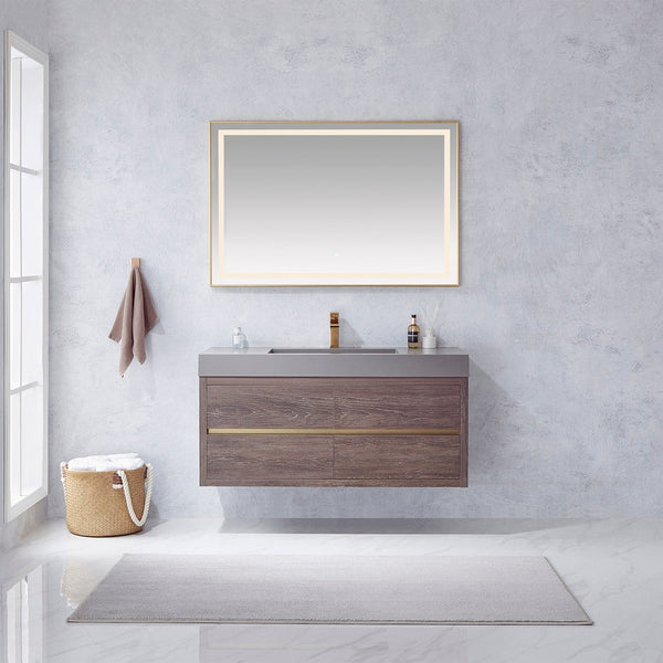 Palencia 48" Single Sink Wall-Mount Bath Vanity in North Carolina Oak with Grey Composite Integral Square Sink Top