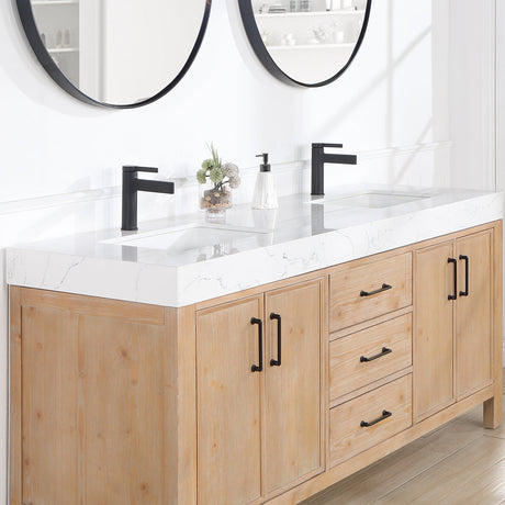 Detail of Lightning White Composite Stone Vanity Top with Water-Retaining Edges