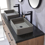 Trento 60" Double Vanity in North American Oak with Black Sintered Stone Top with Rectangular Concrete Sink