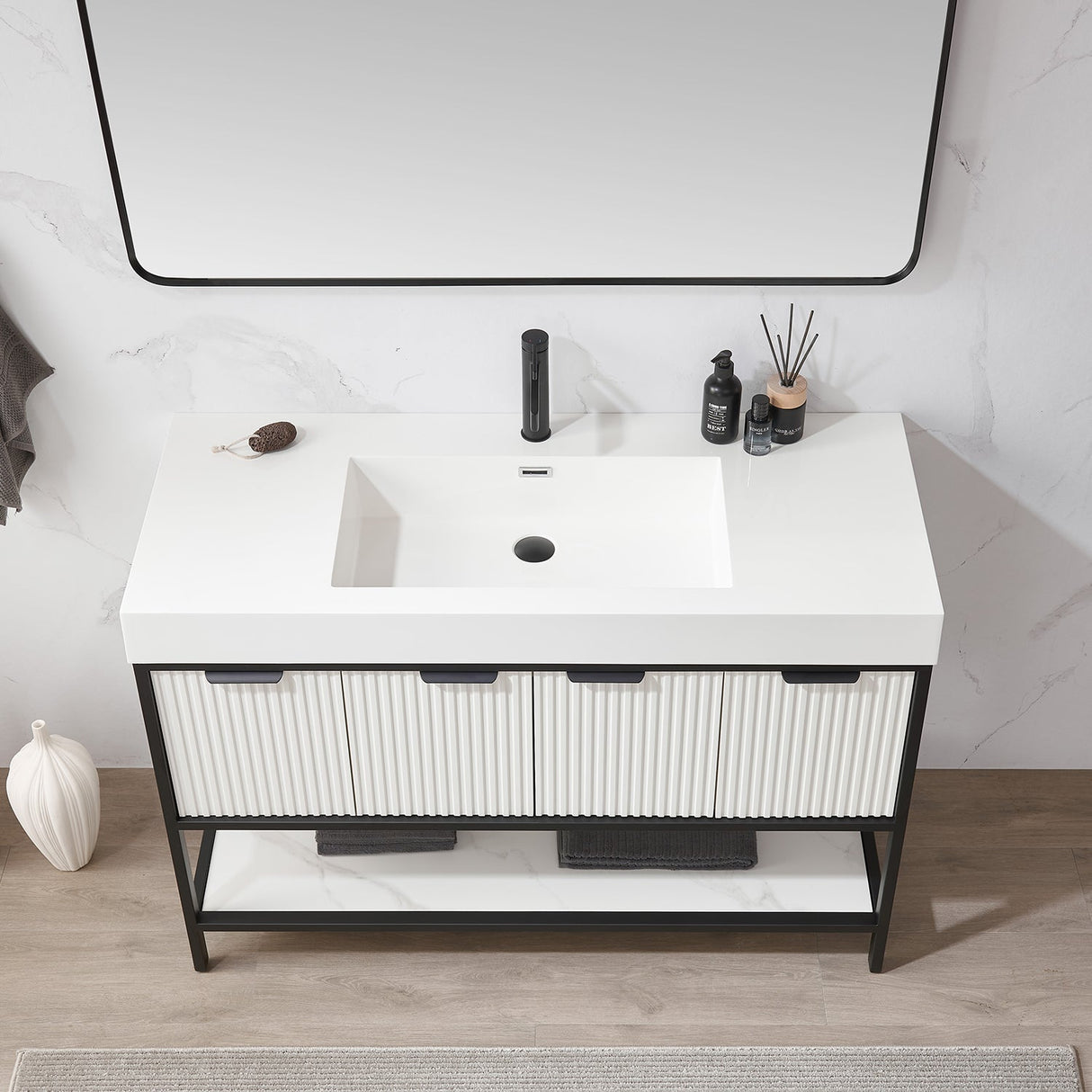 Marcilla 48" Single Sink Bath Vanity in White with One-Piece Composite Stone Sink Top