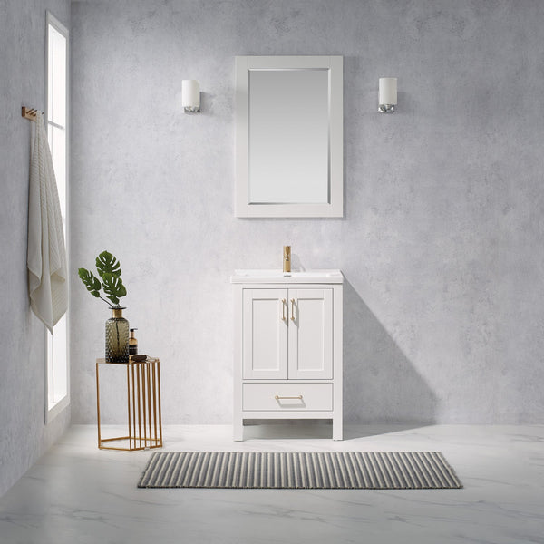 Gela 24" Single Bath Vanity in White with Carrara White Marble Countertop (Discontinued)