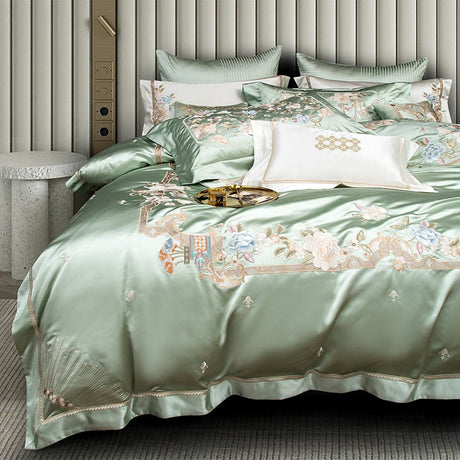 Esana Green Embroidery Egyptian Cotton Duvet Cover Set