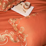 Miriam Orange Embroidered Cotton Duvet Cover Set