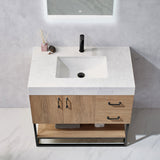 Alistair 36B" Single Vanity in North American Oak with White Grain Stone Countertop