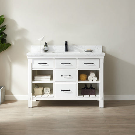 Vinnova Valencia Vanity in White with White Composite Grain Stone Countertop