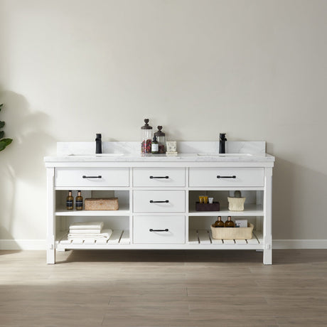 Vinnova Valencia Vanity in White with White Composite Grain Stone Countertop