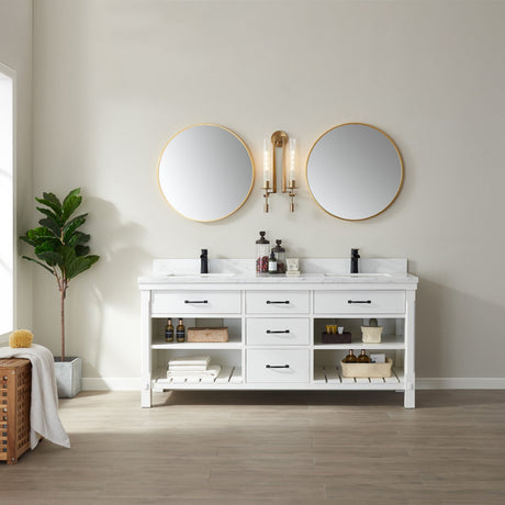 Vinnova Valencia Vanity in White with White Composite Grain Stone Countertop