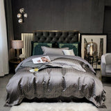 Talia Grey Cotton Satin Duvet Cover Set Duvet Cover Set - POint Design Queen / Flat Sheet / 4 Pieces pointdsgn.com