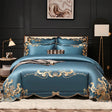 Miriam Blue Embroidered Cotton Duvet Cover Set Duvet Cover Set - Venetto Design Queen / Flat Sheet Venettodesign.com