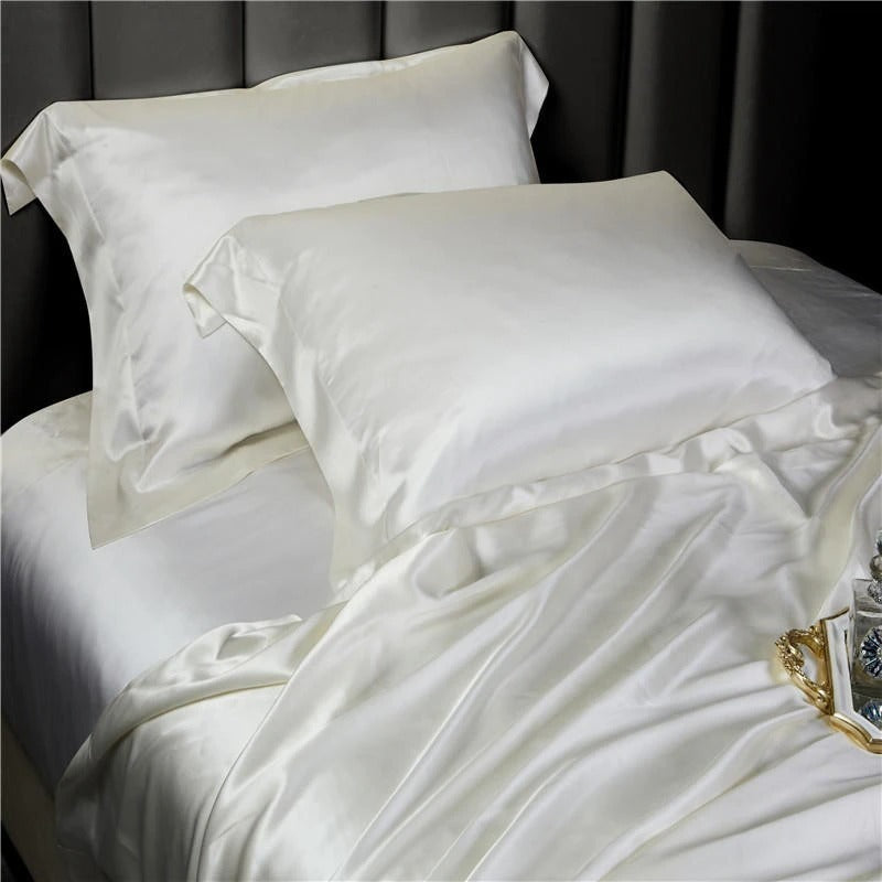 Eloise White Luxury Pure Mulberry Silk Bedding Set