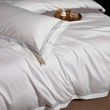 Leila Light Silver Embroidered Edge Egyptian Cotton Duvet Cover Set