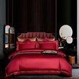 Leila Red Embroidered Edge Egyptian Cotton Duvet Cover Set Duvet Cover Set - Venetto Design Double / Flat Sheet / 4 Pieces Venettodesign.com