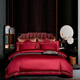 Leila Red Embroidered Edge Egyptian Cotton Duvet Cover Set Duvet Cover Set - Venetto Design Double / Flat Sheet / 4 Pieces Venettodesign.com