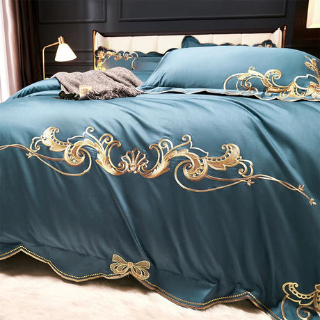 Miriam Blue Embroidered Cotton Duvet Cover Set