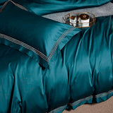 Leila Aqua Green Embroidered Edge Egyptian Cotton Duvet Cover Set