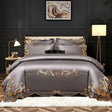 Miriam Grey Embroidered Cotton Duvet Cover Set Duvet Cover Set - Point Design Queen / Flat Sheet pointdsgn.com