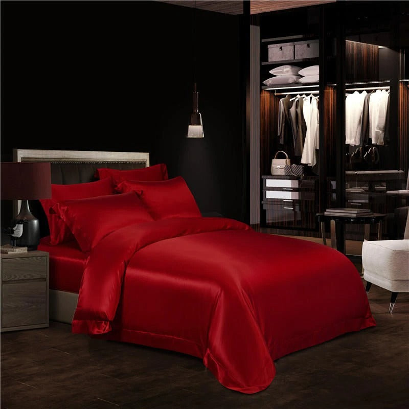 Eloise Ruby Red Luxury Pure Mulberry Silk Bedding Set