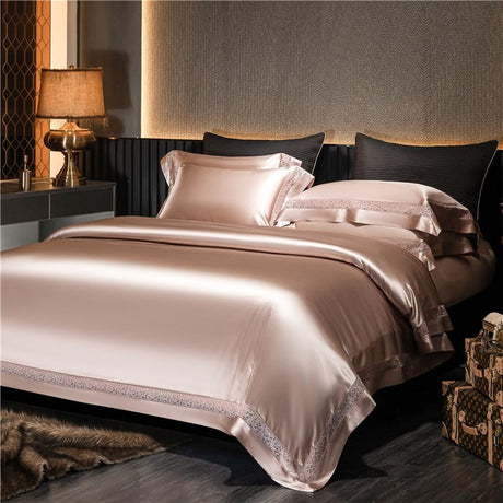 Willa Rose Gold Modern Satin Egyptian Cotton Duvet Cover Set