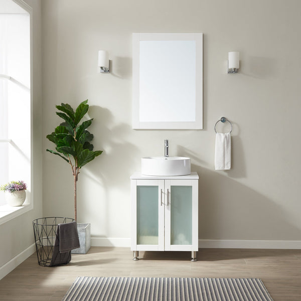 Vinnova Pesaro Vanity in White with Pure white polished Stone Top and  White Vessel Sink 