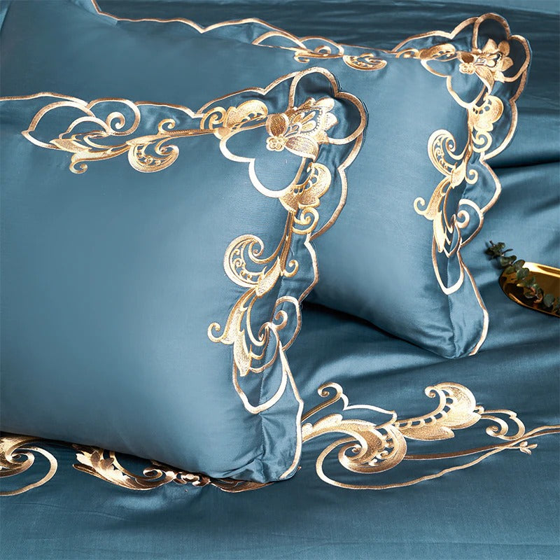 Miriam Blue Embroidered Cotton Duvet Cover Set