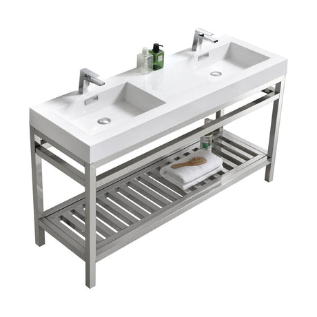 KubeBath Cisco Double Sink Stainless Steel Console with Acrylic Sink