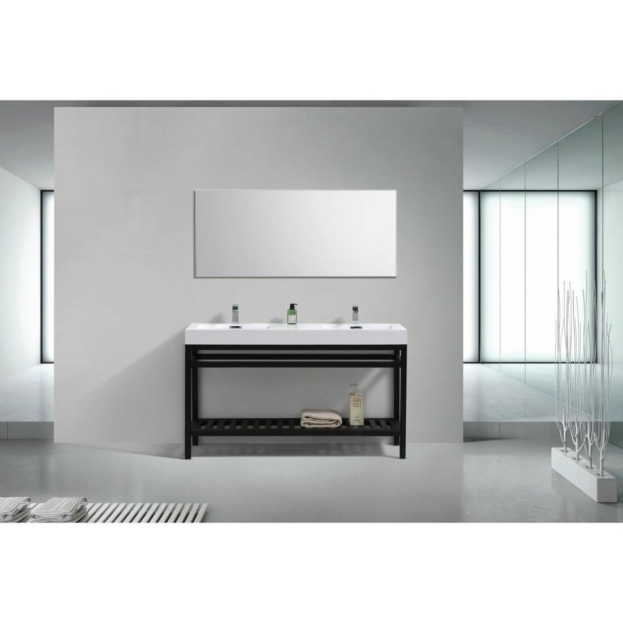 KubeBath Cisco Double Sink Stainless Steel Console with Acrylic Sink - Sea & Stone Bath