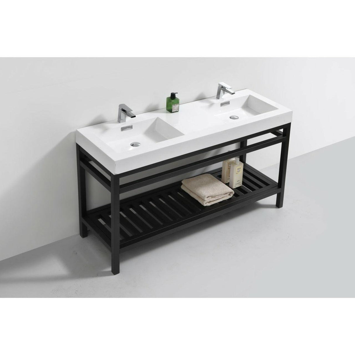 KubeBath Cisco Double Sink Stainless Steel Console with Acrylic Sink