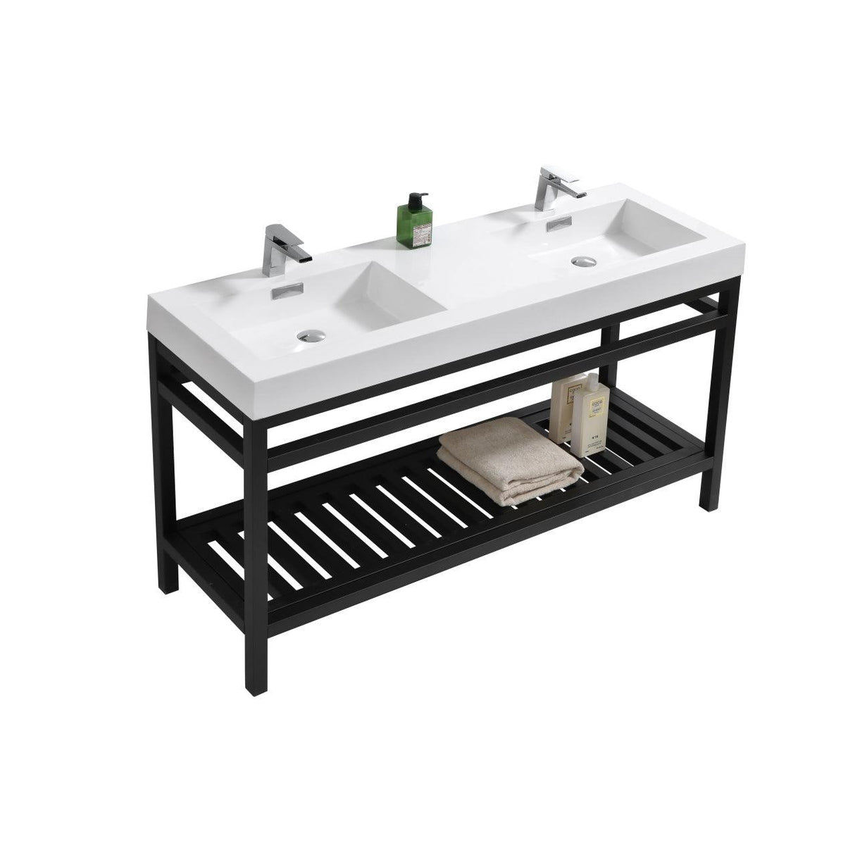 KubeBath Cisco Double Sink Stainless Steel Console with Acrylic Sink