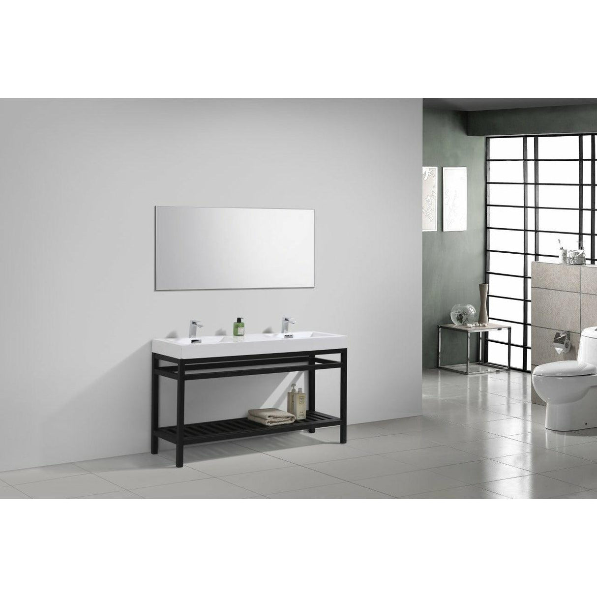 KubeBath Cisco Double Sink Stainless Steel Console with Acrylic Sink