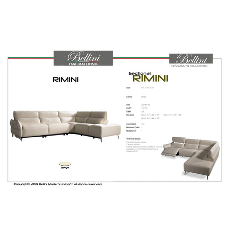 Bellini Modern Living Rimini Right Hand Facing Beige CAT 50. 50855 Rimini RHF BGE