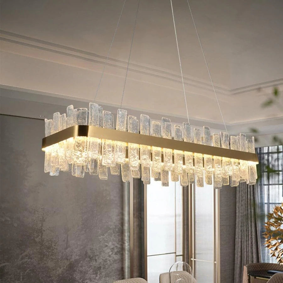 Sylvio Rectangular Glass Chandelier, Dinning Room Chandelier Lighting Fixture