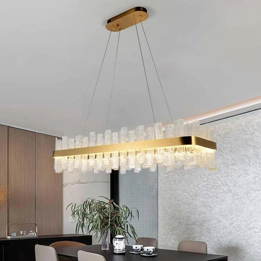 Sylvio Rectangular Glass Chandelier, Dinning Room Chandelier Lighting Fixture