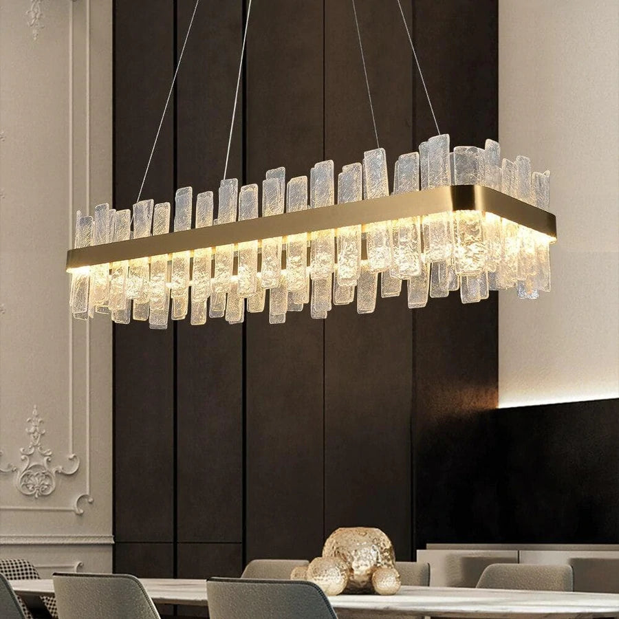 Sylvio Rectangular Glass Chandelier, Dinning Room Chandelier Lighting Fixture