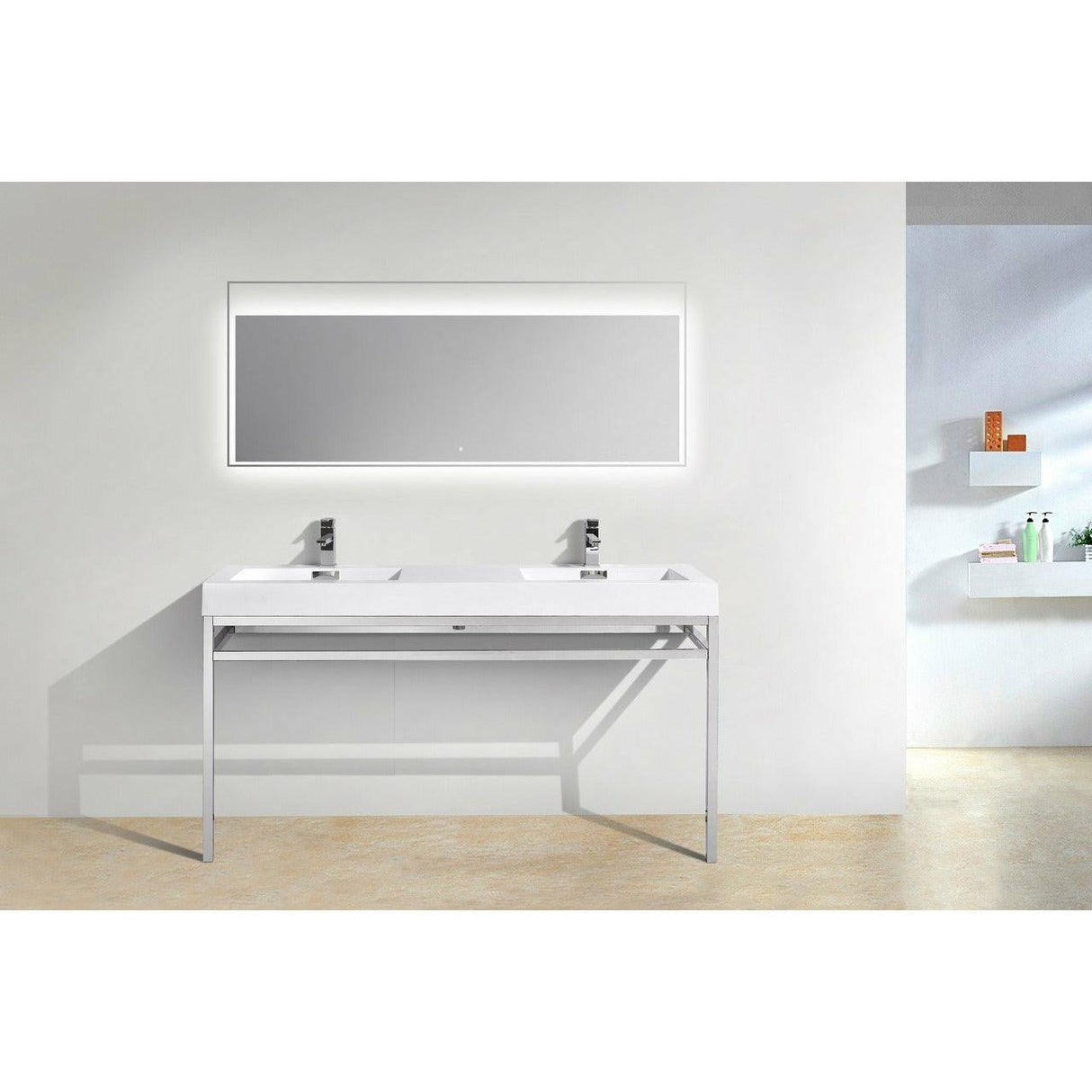 KubeBath Haus 60" Double Sink Stainless Steel Console