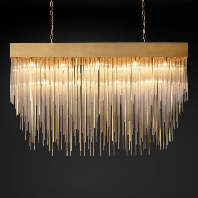 Cascada Blown Glass Square Chandelier 54" chandeliers for dining room,chandeliers for stairways,chandeliers for foyer,chandeliers for bedrooms,chandeliers for kitchen,chandeliers for living room Rbrights Lacquered Brass  