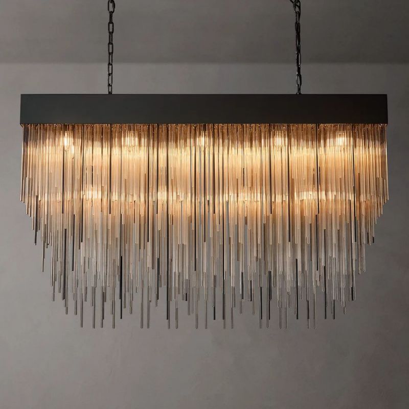 Cascada Blown Glass Square Chandelier 54" chandeliers for dining room,chandeliers for stairways,chandeliers for foyer,chandeliers for bedrooms,chandeliers for kitchen,chandeliers for living room Rbrights Matte Black  