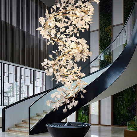 Ceramic Ginkgo Staircase  Long Branch Chandelier chandeliers for dining room,chandeliers for stairways,chandeliers for foyer,chandeliers for bedrooms,chandeliers for kitchen,chandeliers for living room Rbrights 55" D  