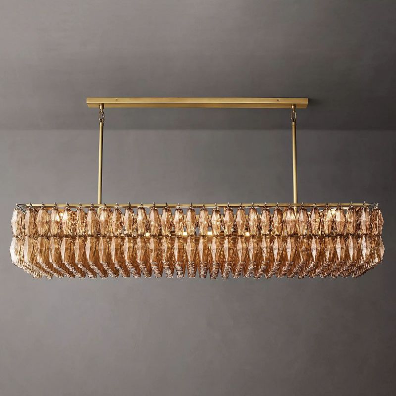 Chara Glass Rectangular Chandelier 74" chandeliers for dining room,chandeliers for stairways,chandeliers for foyer,chandeliers for bedrooms,chandeliers for kitchen,chandeliers for living room Rbrights Lacquered Burnished Brass Smoke 