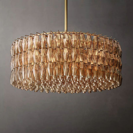 Chara Glass Round Chandelier 47" chandeliers for dining room,chandeliers for stairways,chandeliers for foyer,chandeliers for bedrooms,chandeliers for kitchen,chandeliers for living room Rbrights Lacquered Burnished Brass Smoke 