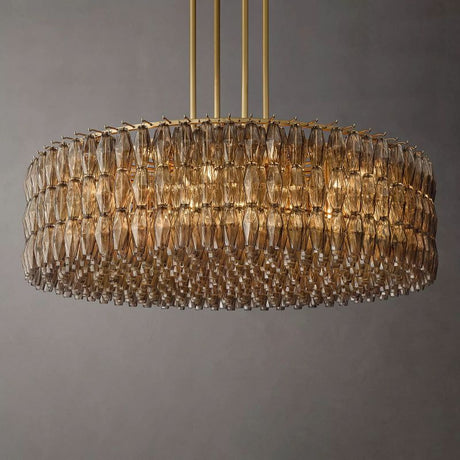 Chara Glass Round Chandelier 62" chandeliers for dining room,chandeliers for stairways,chandeliers for foyer,chandeliers for bedrooms,chandeliers for kitchen,chandeliers for living room Rbrights Lacquered Burnished Brass Smoke 