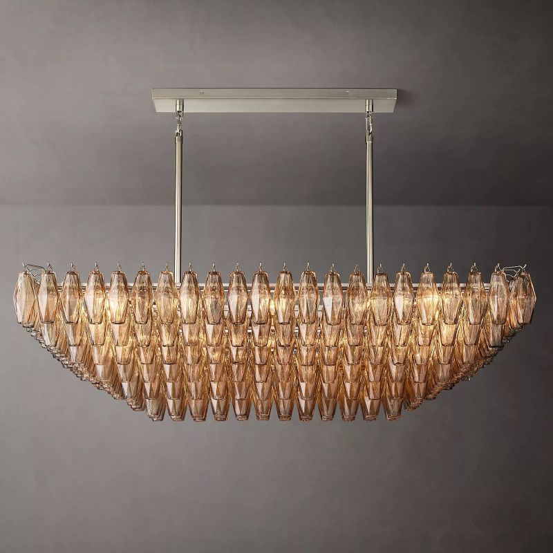 Chara Smoke Glass Tiered Rectangular Chandelier 54" chandeliers for dining room,chandeliers for stairways,chandeliers for foyer,chandeliers for bedrooms,chandeliers for kitchen,chandeliers for living room Rbrights Satin Nickel  