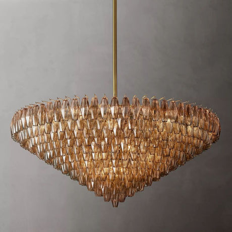 Chara Glass Tiered Round Chandelier 62" chandeliers for dining room,chandeliers for stairways,chandeliers for foyer,chandeliers for bedrooms,chandeliers for kitchen,chandeliers for living room Rbrights Lacquered Burnished Brass Smoke 