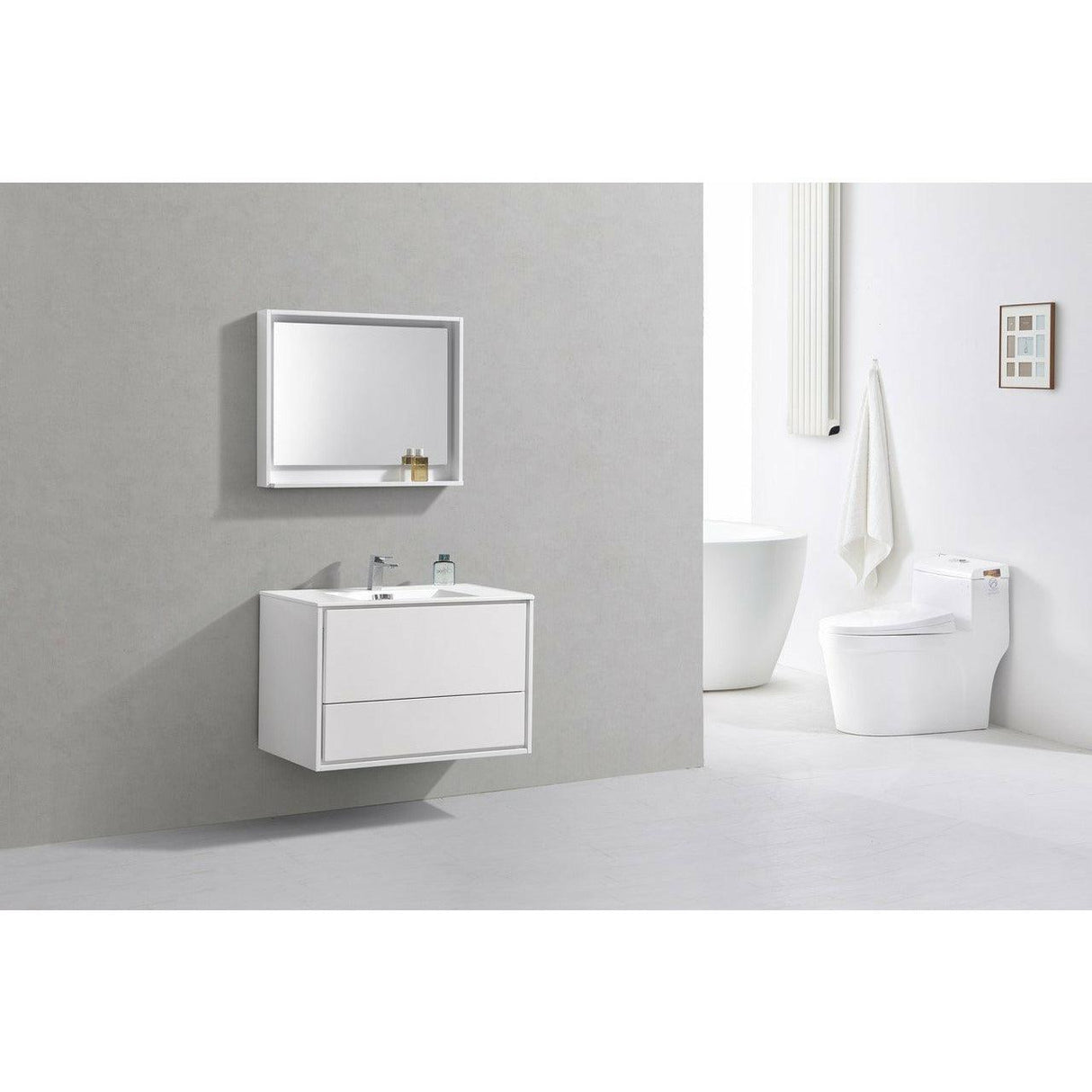 KubeBath DeLusso Single Wall Mount Modern Bathroom Vanity