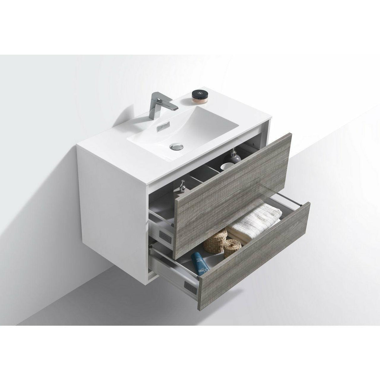 KubeBath DeLusso Single Wall Mount Modern Bathroom Vanity