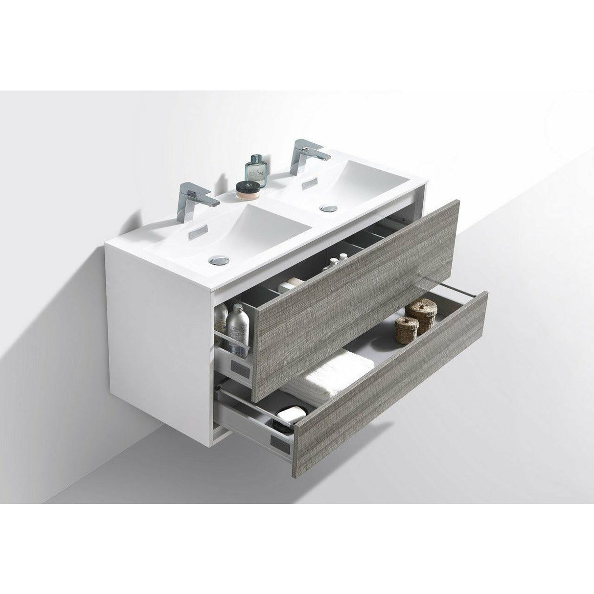 KubeBath DeLusso Double Sink Wall Mount Modern Bathroom Vanity