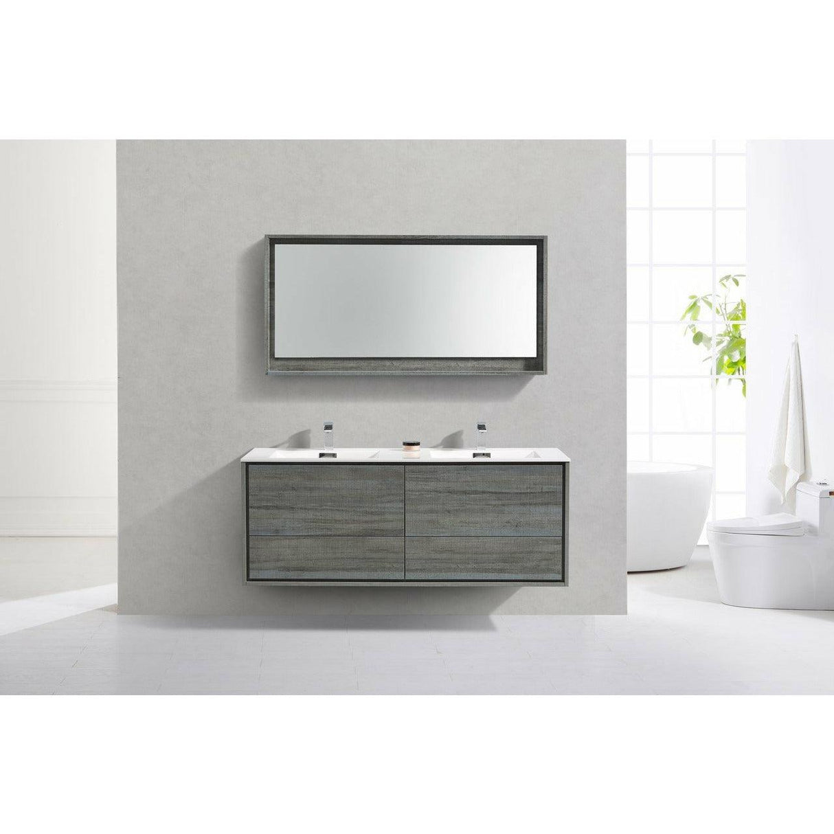 KubeBath DeLusso Double Sink Wall Mount Modern Bathroom Vanity